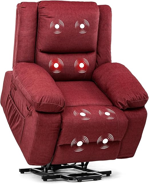 COMHOMA Power Up Lift Chairs Recliners for Elderly, Electric Recliner Chair with Massage and Heat,2 Side Pockets, Fabric (Red)