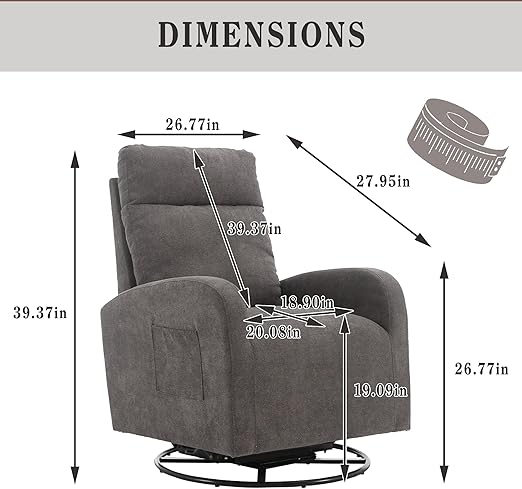 Rocking Recliner Chair with Upholstered andHighBackrest, Modern Swivel Rocker Glider with Back and ForthGlide, Glider Recliner Chair for Living Room