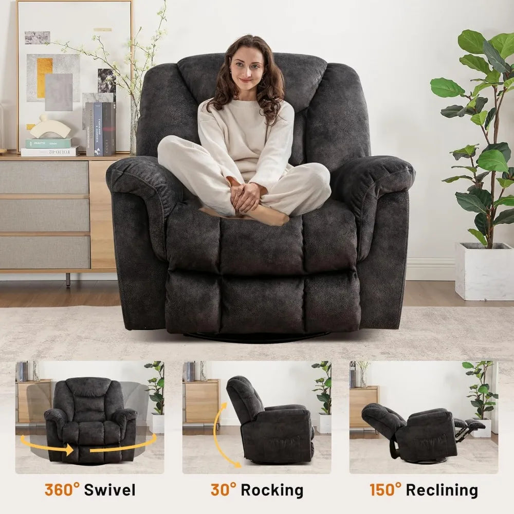 Rocker Recliner Chair Oversized Manual Degree Swivel ,Extra Wide