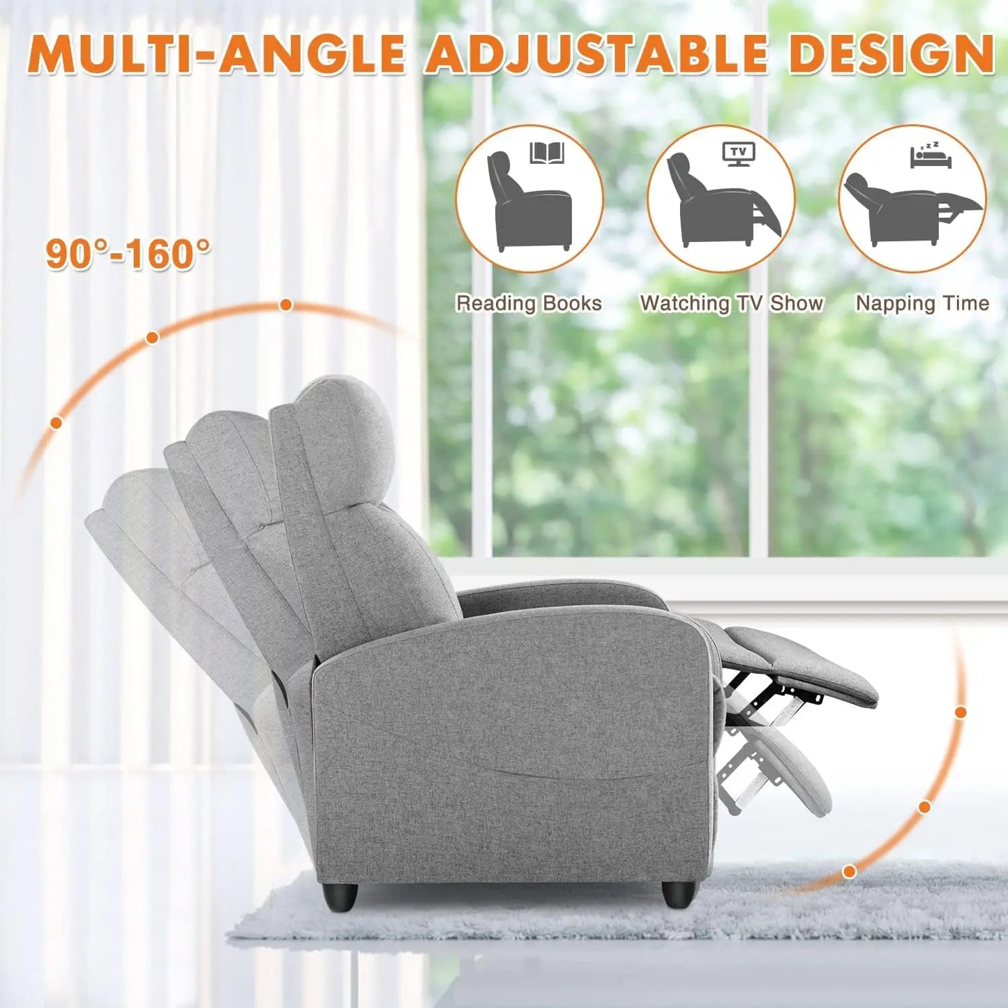 Chair for Adults, Massage Fabric Small Recliner Home Theater Chair