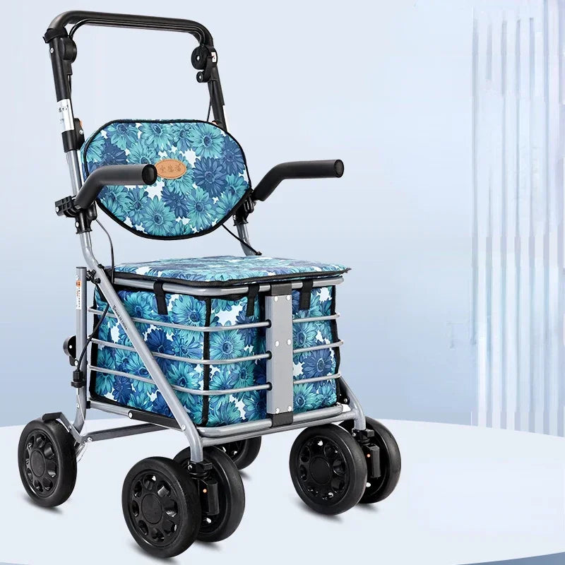 Lightweight Folding Elderly Shopping Cart, Carbon Steel Frame Cart