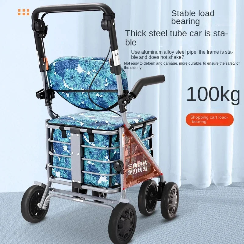 Lightweight Folding Elderly Shopping Cart, Carbon Steel Frame Cart