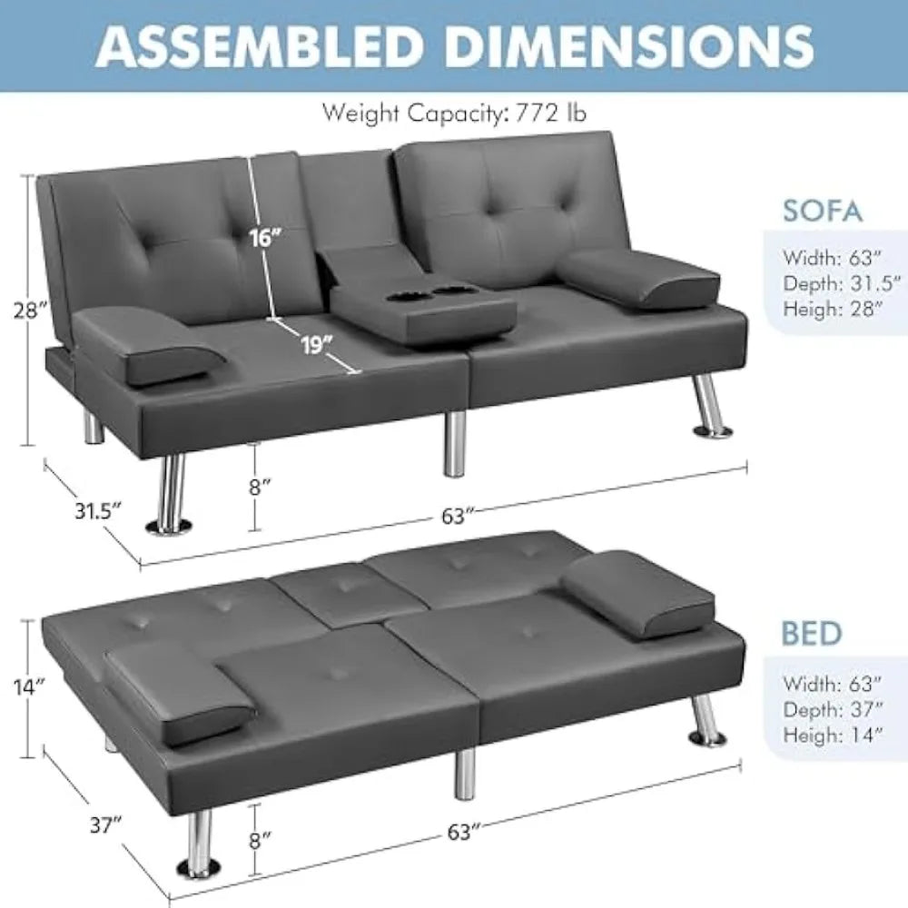 Mobility Beds Adjustable Couch Sleeper Modern Faux Leather Home