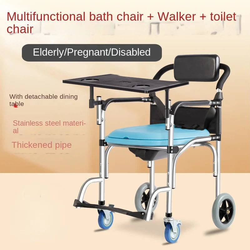 Elderly Commode Toilet,Stainless Steel Portable Folding Wheelchair