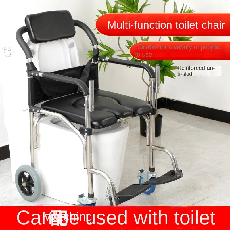 Elderly Commode Toilet,Stainless Steel Portable Folding Wheelchair