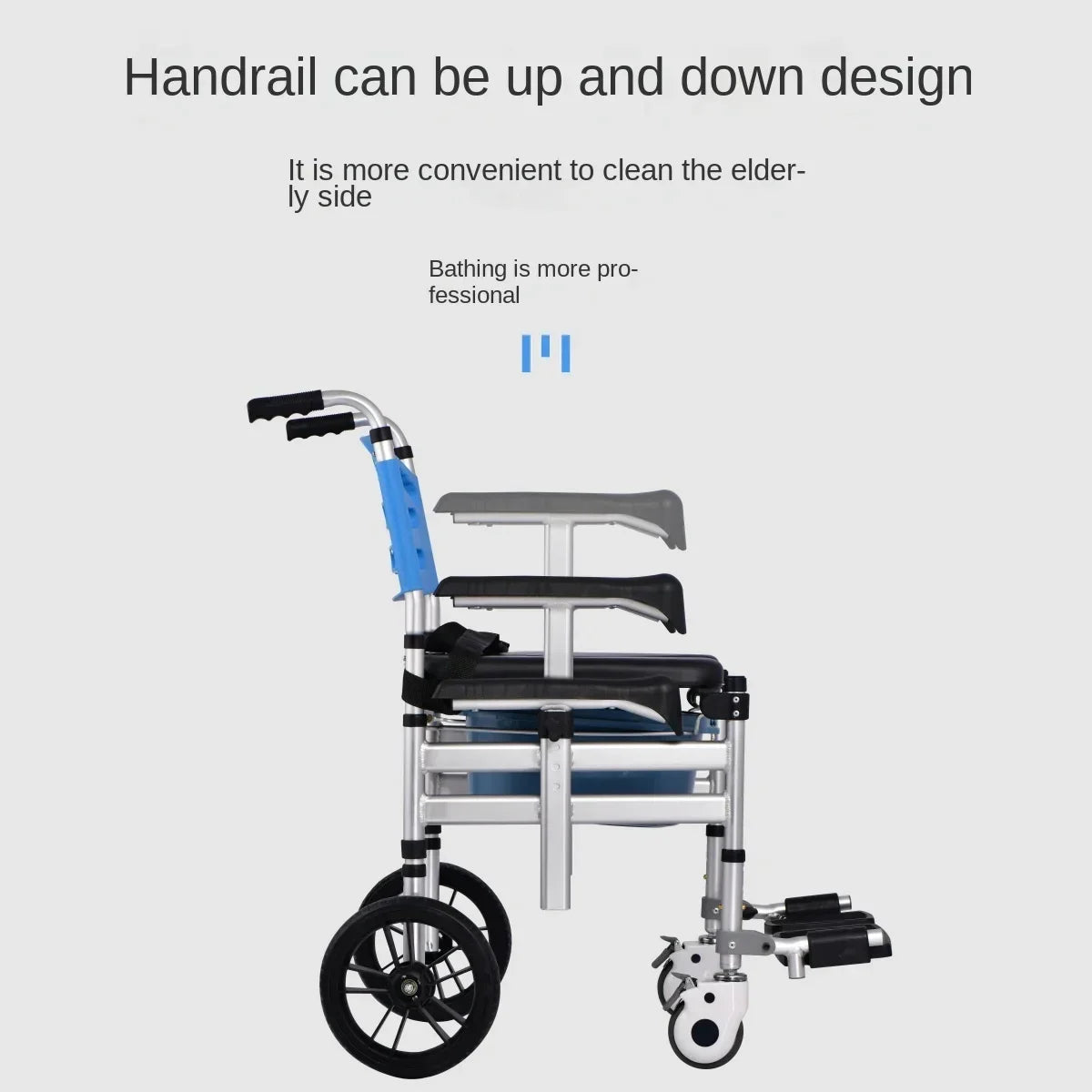 Shower Commode Toilet with Wheels Hand Pushed Height, Chair