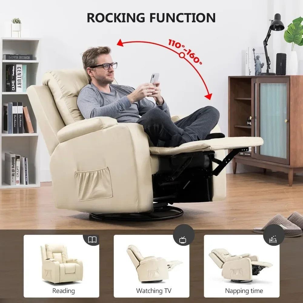 Chair Massage Rocker with Heated PU Leather Ergonomic Degree