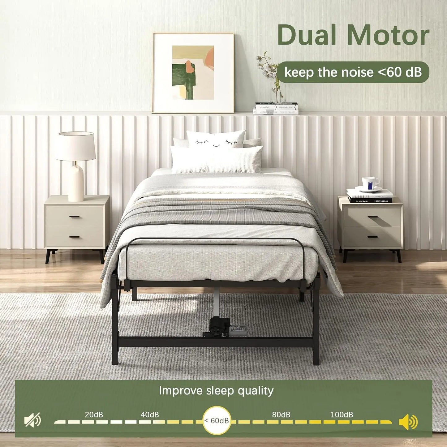 Electric Bed Base with Head and Foot Incline Low-Noise Motor