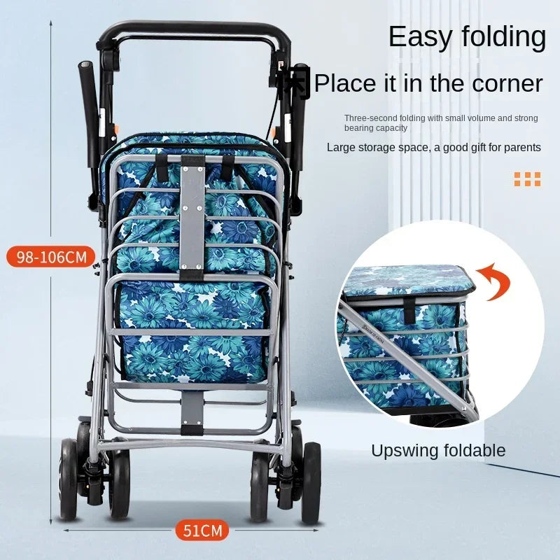 Lightweight Folding Elderly Shopping Cart, Carbon Steel Frame Cart