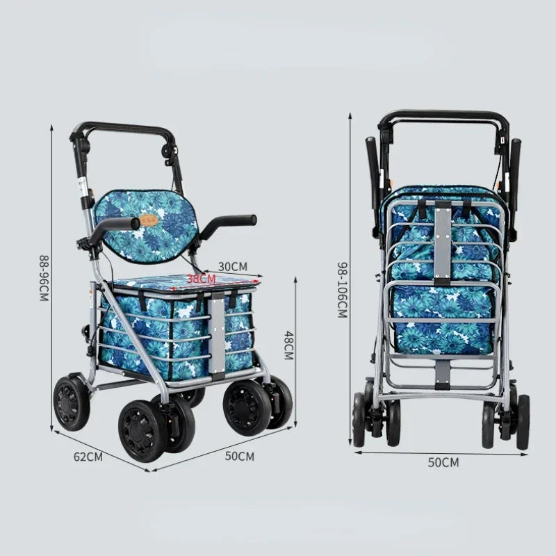 Lightweight Folding Elderly Shopping Cart, Carbon Steel Frame Cart