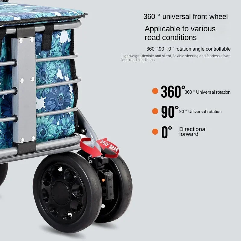 Lightweight Folding Elderly Shopping Cart, Carbon Steel Frame Cart