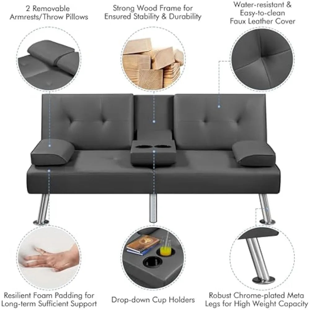 Mobility Beds Adjustable Couch Sleeper Modern Faux Leather Home