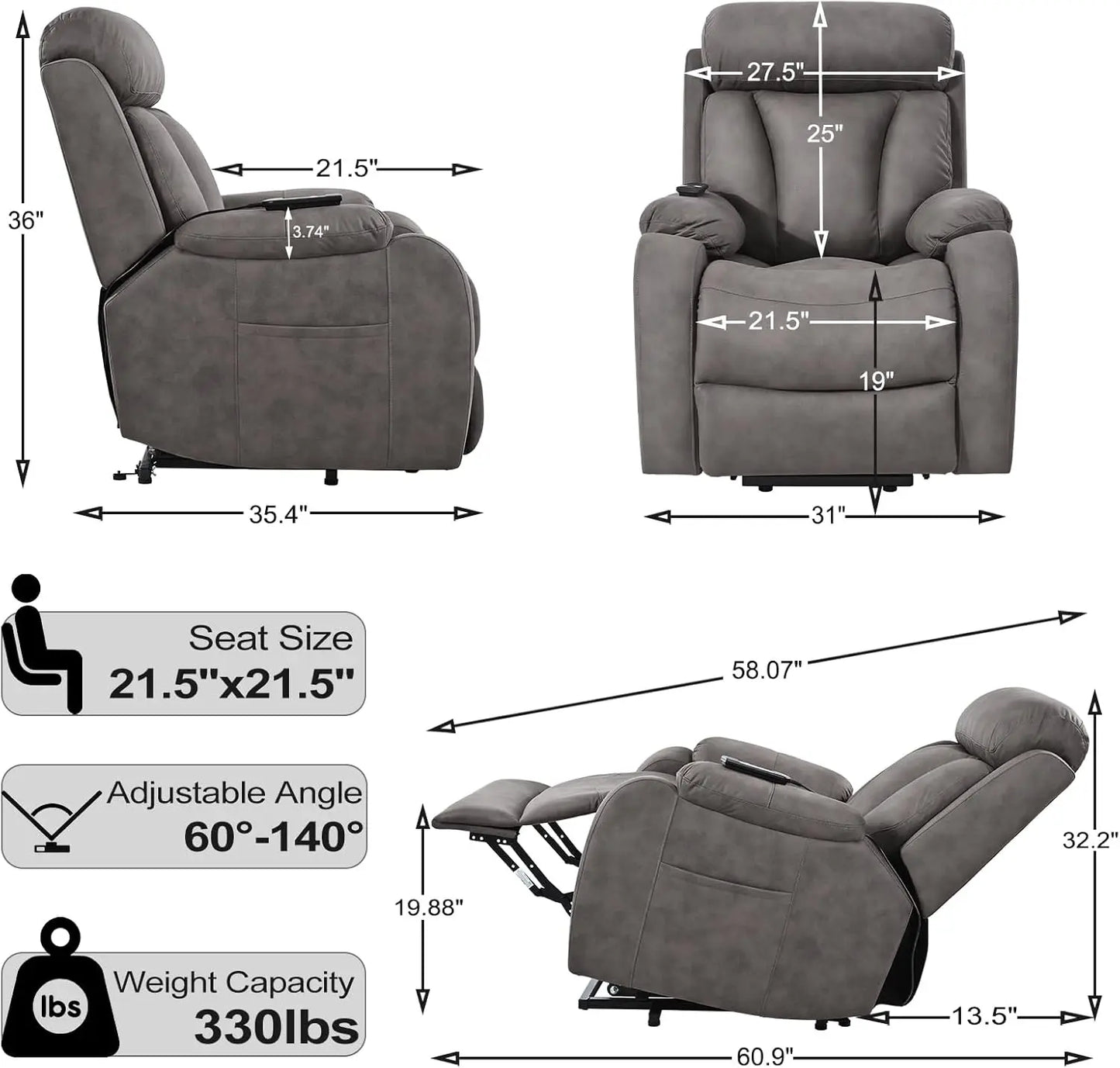 Small Power Lift Chair for Elderly Handpicked Fabric Mute Motor