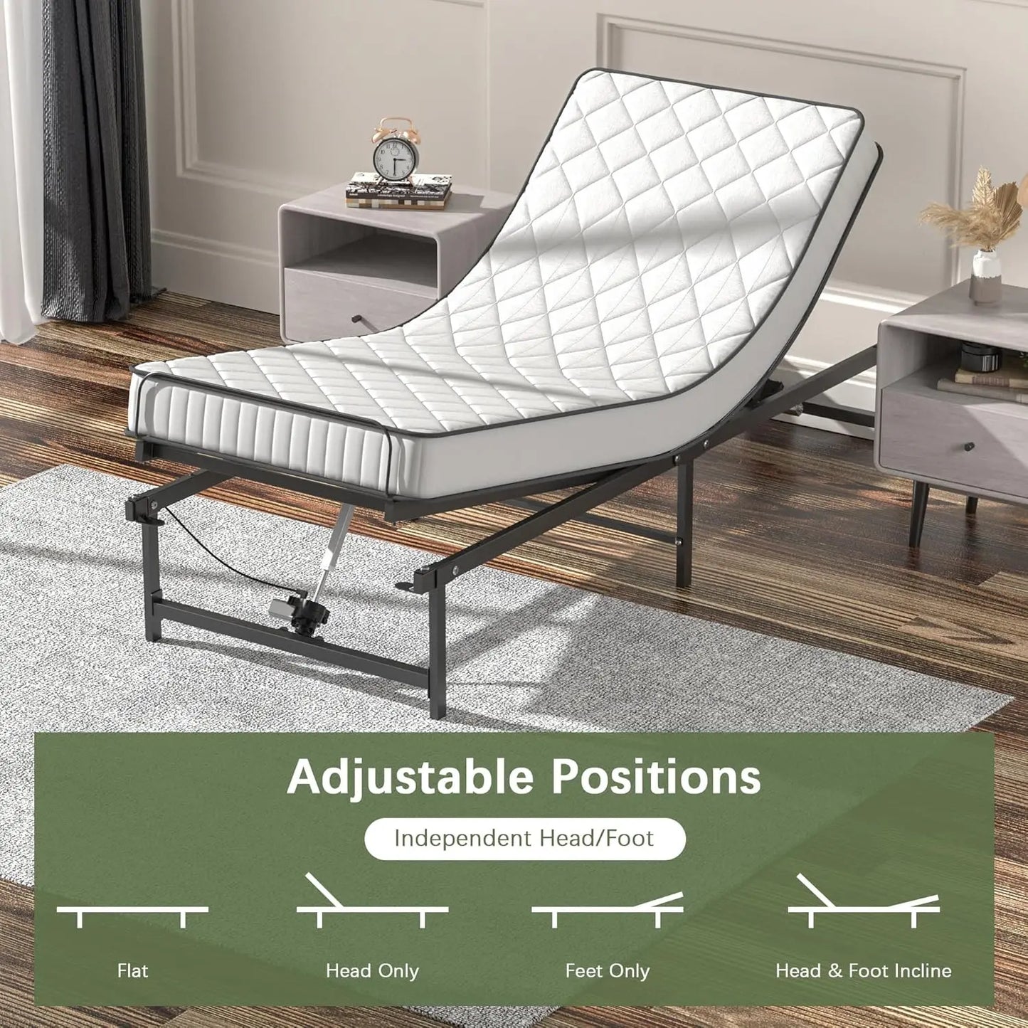 Electric Bed Base with Head and Foot Incline Low-Noise Motor
