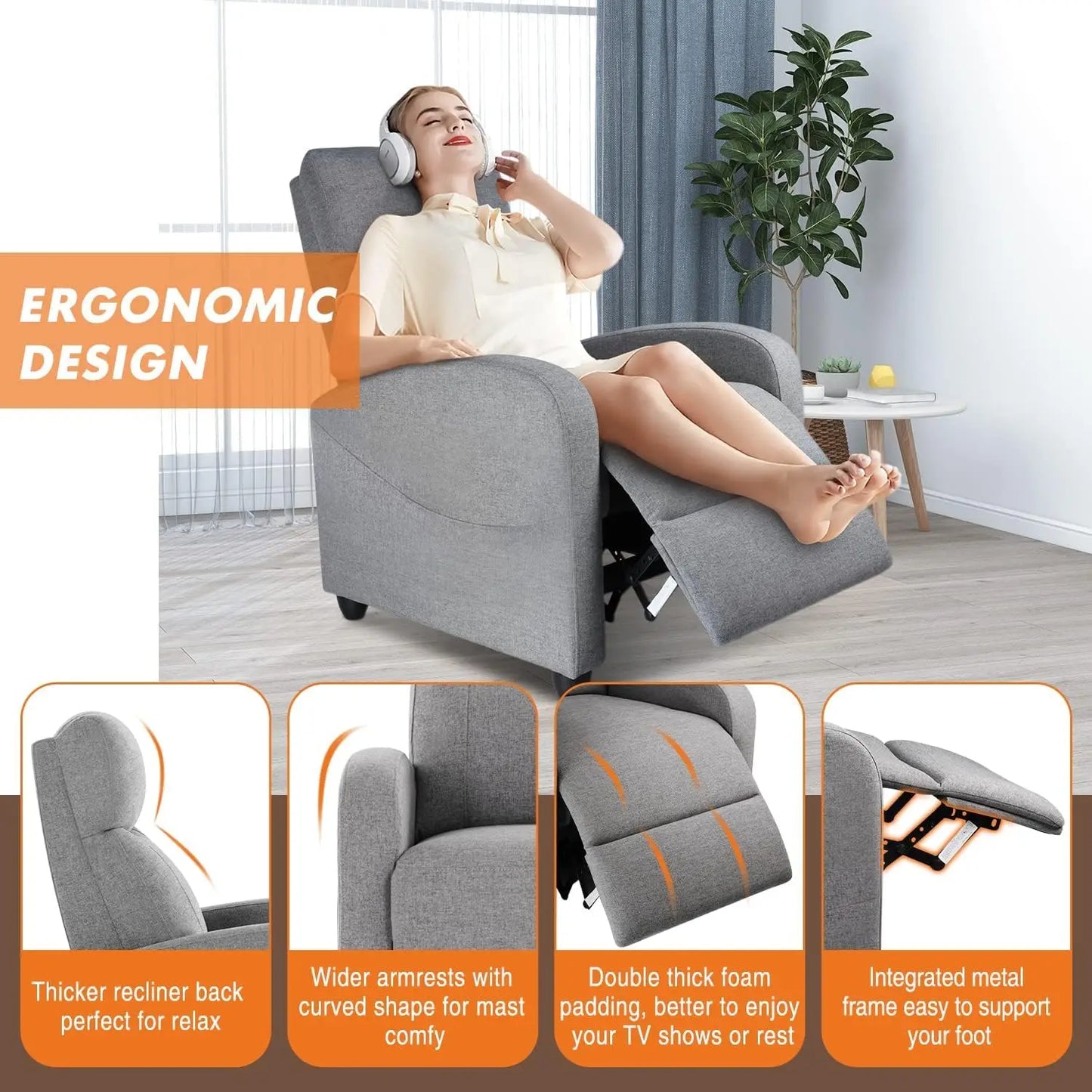 Chair for Adults, Massage Fabric Small Recliner Home Theater Chair