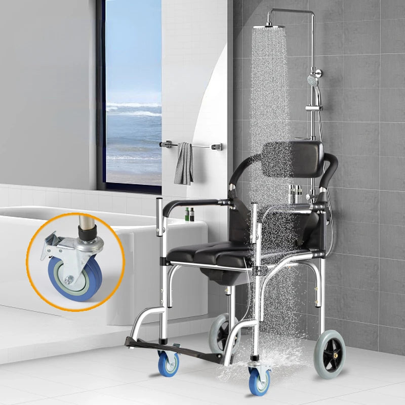 Elderly Commode Toilet,Stainless Steel Portable Folding Wheelchair