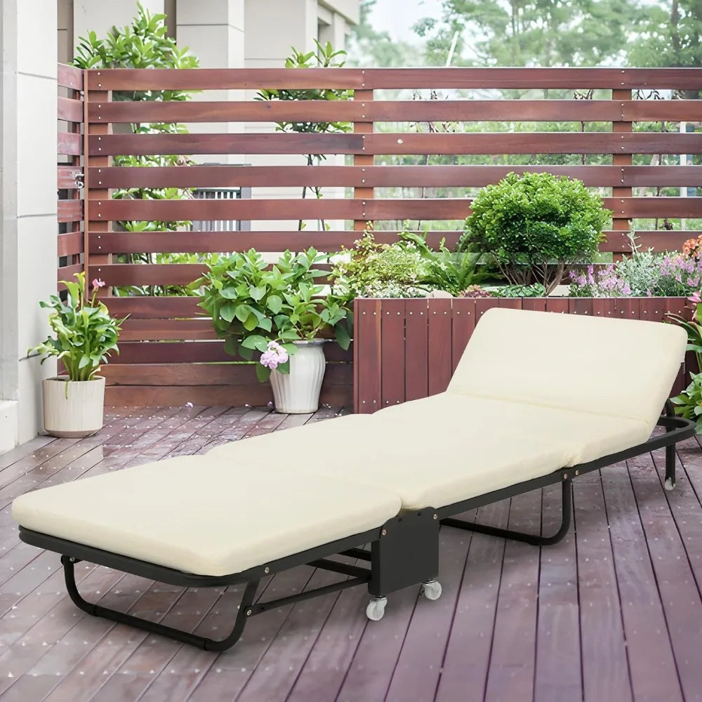 Folding Bed with Mattress, Rollaway Day Bed Cot Size for Position