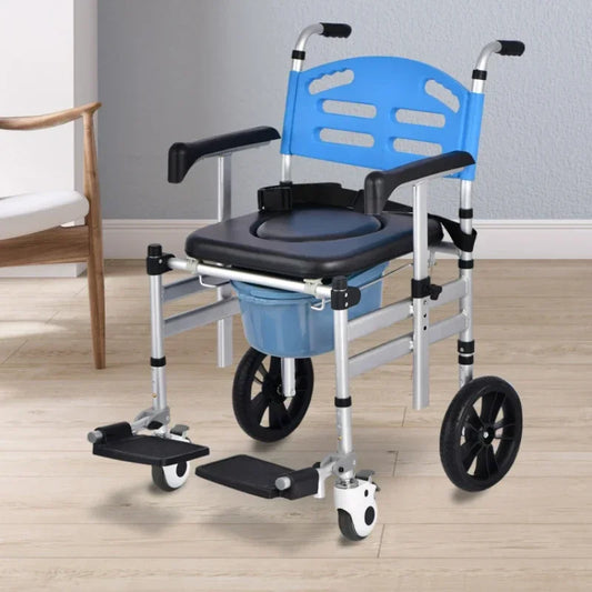 Shower Commode Toilet with Wheels Hand Pushed Height, Chair