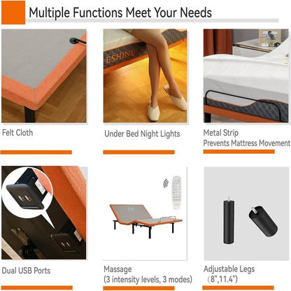 Electric Beds Base with Massage, Wireless Remote, Ergonomic Foot