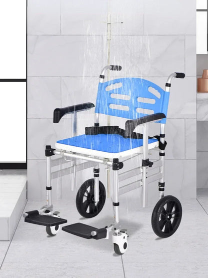 Shower Commode Toilet with Wheels Hand Pushed Height, Chair